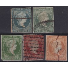 1855-206 CUBA SPAIN 1855 ISABEL II FIRT ISSUE COMPLETE SET USED + 1 REAL BRONCE.