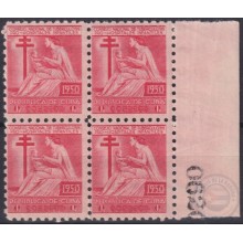 1950-222 CUBA REPUBLICA MNH 1950 Ed.10 PRO TUBERCULOSOS BLOCK 4 MEDICINE MEDICINA.