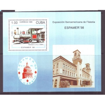 1996-5. CUBA 1996 MNH SHEET FERROCARRILES ESPAMER