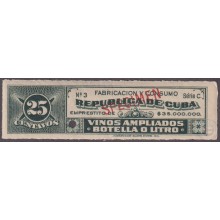 REP-455 CUBA REPUBLICA REVENUE SPECIMEN MNH. 25c LIQEUR VINO WINE BEVERAGE.