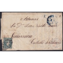 1856-H-66 CUBA SPAIN ANTILLES. 1/2r 1856 COVER TO VILLAVICIOSA CASTILLO DE LA MARINA.