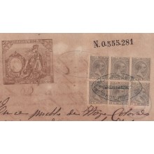 1890-UF-15 CUBA SPAIN (LG1937) 5c 1890 SEALLED PAPER WITH POST OFFICE STAMP REVENUE USE.