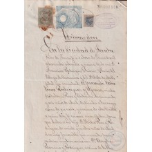 1884-UF-41 CUBA (LG1938) 5c + TIMBRE MOVIL SPAIN 1889 SEALLED PAPER WITH POST OFFICE STAMP REVENUE USE.