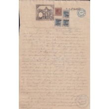 1884-UF-42 CUBA (LG1939) 10c + 2 1/2 SPAIN 1889 SEALLED PAPER WITH POST OFFICE STAMP REVENUE USE.