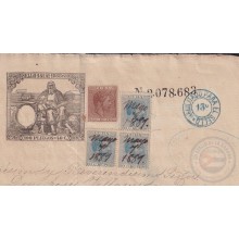 1884-UF-42 CUBA (LG1939) 10c + 2 1/2 SPAIN 1889 SEALLED PAPER WITH POST OFFICE STAMP REVENUE USE.