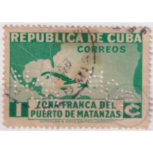 1936-369 CUBA REPUBLICA 1936 ZONA FRANCA MATANZAS PERFINS CITY BANK DEFECTOS AL REVERSO.
